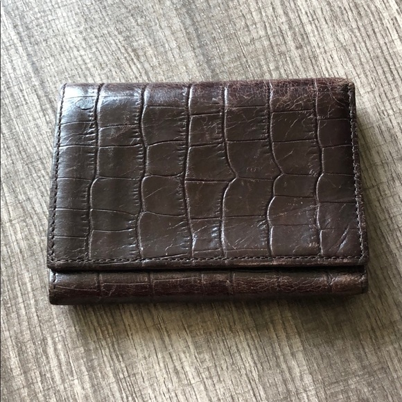 Cole Haan brown embossed  trifold wallet - Picture 1 of 11